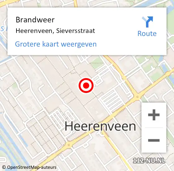 Locatie op kaart van de 112 melding: Brandweer Heerenveen, Sieversstraat op 16 maart 2014 16:03