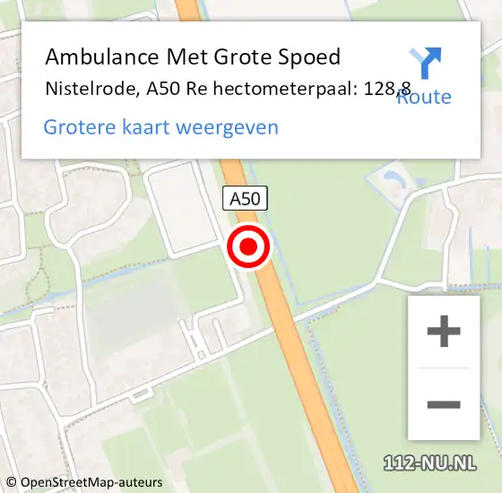 Locatie op kaart van de 112 melding: Ambulance Met Grote Spoed Naar Nistelrode, A50 Re hectometerpaal: 128,8 op 3 december 2018 18:56
