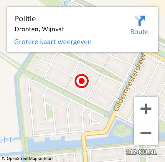 Locatie op kaart van de 112 melding: Politie Dronten, Wijnvat op 3 december 2018 19:12