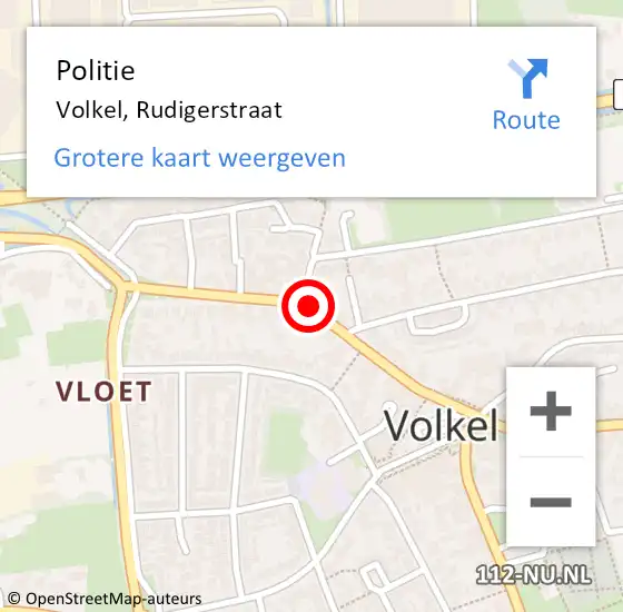 Locatie op kaart van de 112 melding: Politie Volkel, Rudigerstraat op 3 december 2018 20:20