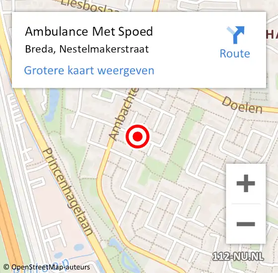 Locatie op kaart van de 112 melding: Ambulance Met Spoed Naar Breda, Nestelmakerstraat op 3 december 2018 21:16
