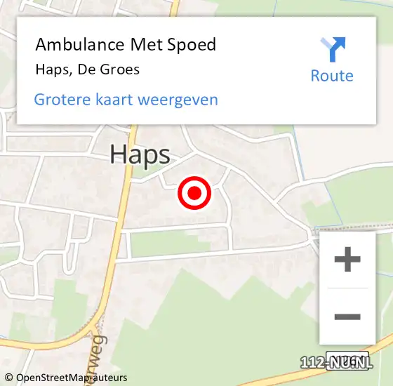 Locatie op kaart van de 112 melding: Ambulance Met Spoed Naar Haps, De Groes op 3 december 2018 22:04