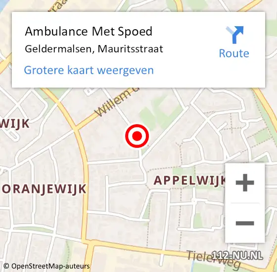 Locatie op kaart van de 112 melding: Ambulance Met Spoed Naar Geldermalsen, Mauritsstraat op 3 december 2018 23:11