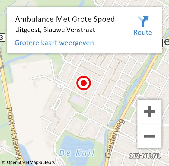 Locatie op kaart van de 112 melding: Ambulance Met Grote Spoed Naar Uitgeest, Blauwe Venstraat op 3 december 2018 23:36