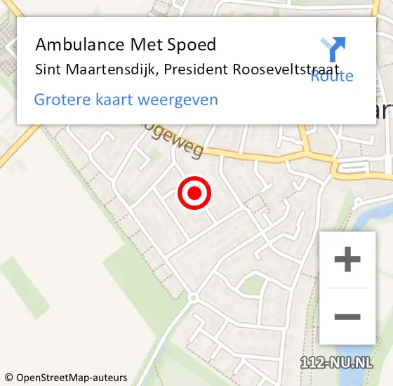 Locatie op kaart van de 112 melding: Ambulance Met Spoed Naar Sint-Maartensdijk, President Rooseveltstraat op 3 december 2018 23:53