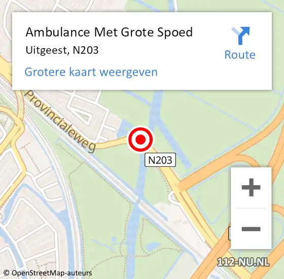 Locatie op kaart van de 112 melding: Ambulance Met Grote Spoed Naar Uitgeest, N203 op 4 december 2018 01:41