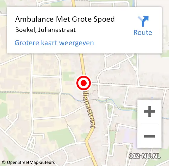 Locatie op kaart van de 112 melding: Ambulance Met Grote Spoed Naar Boekel, Julianastraat op 4 december 2018 08:56
