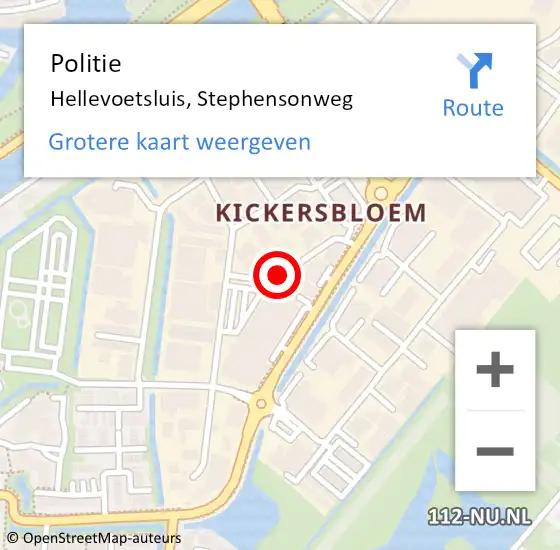 Locatie op kaart van de 112 melding: Politie Hellevoetsluis, Stephensonweg op 4 december 2018 09:04