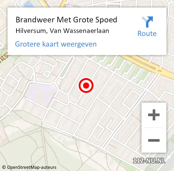 Locatie op kaart van de 112 melding: Brandweer Met Grote Spoed Naar Hilversum, Van Wassenaerlaan op 4 december 2018 09:25