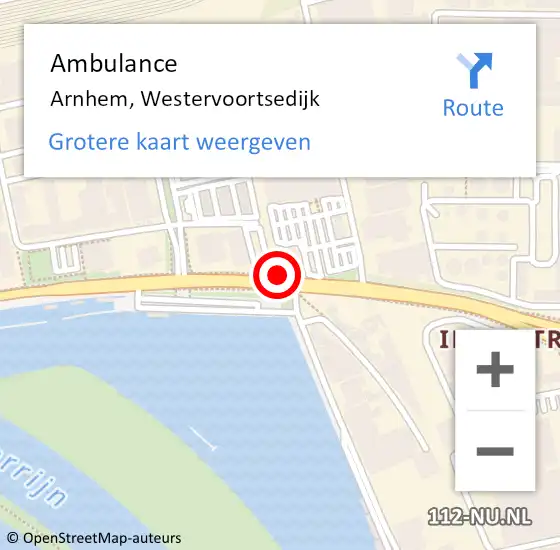 Locatie op kaart van de 112 melding: Ambulance Arnhem, Westervoortsedijk op 4 december 2018 09:31