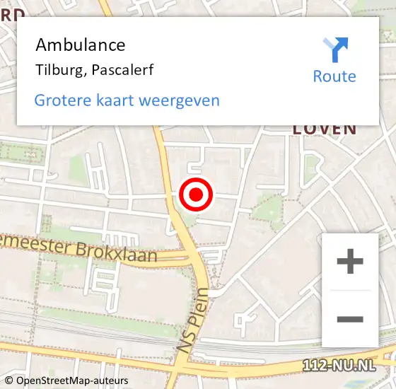 Locatie op kaart van de 112 melding: Ambulance Tilburg, Pascalerf op 4 december 2018 09:46