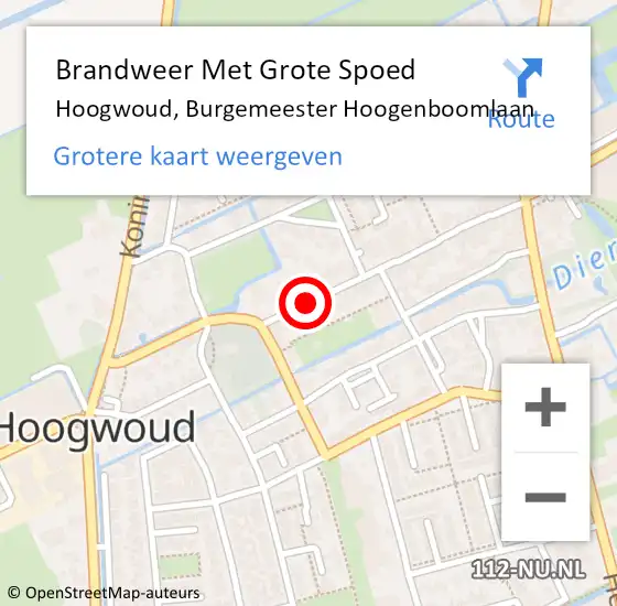 Locatie op kaart van de 112 melding: Brandweer Met Grote Spoed Naar Hoogwoud, Burgemeester Hoogenboomlaan op 4 december 2018 10:30