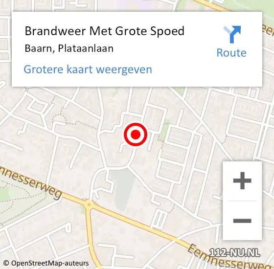 Locatie op kaart van de 112 melding: Brandweer Met Grote Spoed Naar Baarn, Plataanlaan op 4 december 2018 12:57