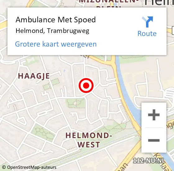 Locatie op kaart van de 112 melding: Ambulance Met Spoed Naar Helmond, Trambrugweg op 4 december 2018 13:23