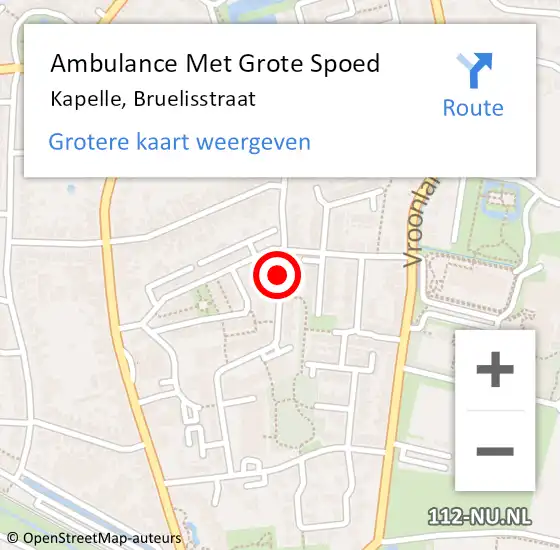 Locatie op kaart van de 112 melding: Ambulance Met Grote Spoed Naar Kapelle, Bruelisstraat op 4 december 2018 14:38