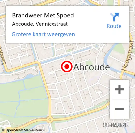 Locatie op kaart van de 112 melding: Brandweer Met Spoed Naar Abcoude, Vennicxstraat op 4 december 2018 15:05