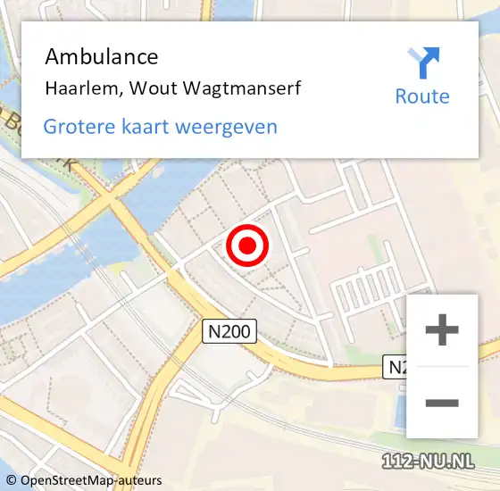 Locatie op kaart van de 112 melding: Ambulance Haarlem, Wout Wagtmanserf op 4 december 2018 16:03
