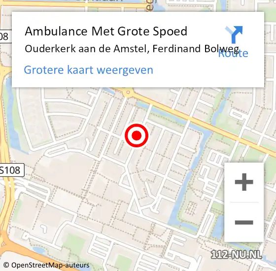 Locatie op kaart van de 112 melding: Ambulance Met Grote Spoed Naar Ouderkerk aan de Amstel, Ferdinand Bolweg op 4 december 2018 18:01