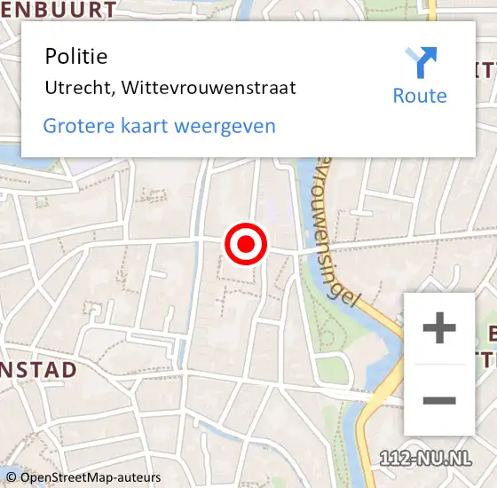 Locatie op kaart van de 112 melding: Politie Utrecht, Wittevrouwenstraat op 4 december 2018 18:56