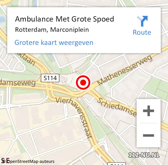 Locatie op kaart van de 112 melding: Ambulance Met Grote Spoed Naar Rotterdam, Marconiplein op 4 december 2018 20:03