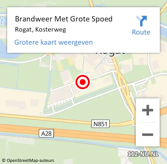 Locatie op kaart van de 112 melding: Brandweer Met Grote Spoed Naar Rogat, Kosterweg op 5 december 2018 00:26