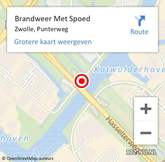 Locatie op kaart van de 112 melding: Brandweer Met Spoed Naar Zwolle, Punterweg op 5 december 2018 07:34