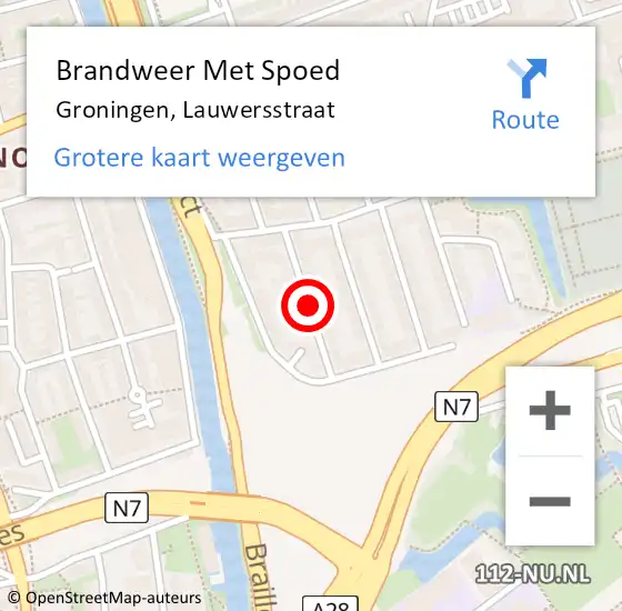 Locatie op kaart van de 112 melding: Brandweer Met Spoed Naar Groningen, Lauwersstraat op 5 december 2018 07:39