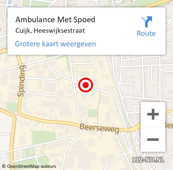 Locatie op kaart van de 112 melding: Ambulance Met Spoed Naar Cuijk, Heeswijksestraat op 5 december 2018 08:15
