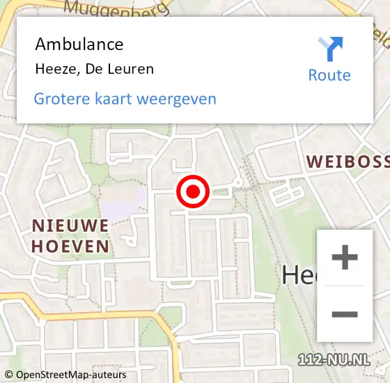 Locatie op kaart van de 112 melding: Ambulance Heeze, De Leuren op 5 december 2018 08:22
