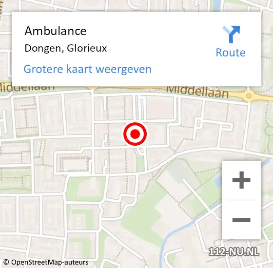 Locatie op kaart van de 112 melding: Ambulance Dongen, Glorieux op 5 december 2018 08:25