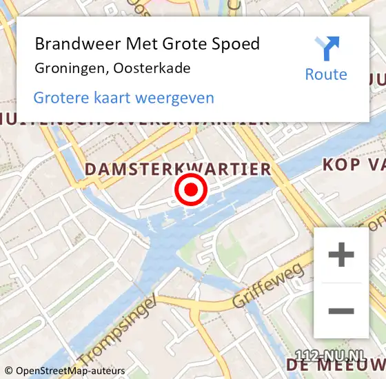 Locatie op kaart van de 112 melding: Brandweer Met Grote Spoed Naar Groningen, Oosterkade op 5 december 2018 09:04