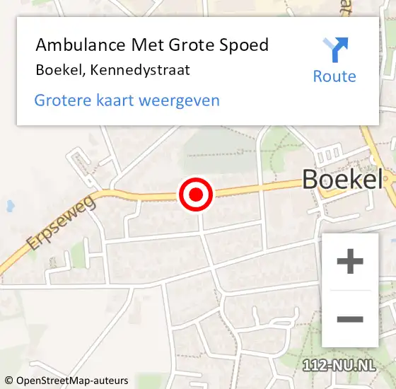 Locatie op kaart van de 112 melding: Ambulance Met Grote Spoed Naar Boekel, Kennedystraat op 5 december 2018 09:24