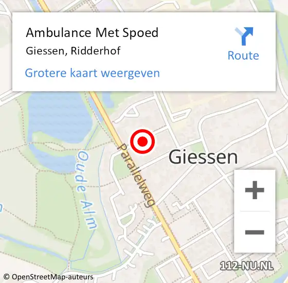 Locatie op kaart van de 112 melding: Ambulance Met Spoed Naar Giessen, Ridderhof op 16 maart 2014 19:07