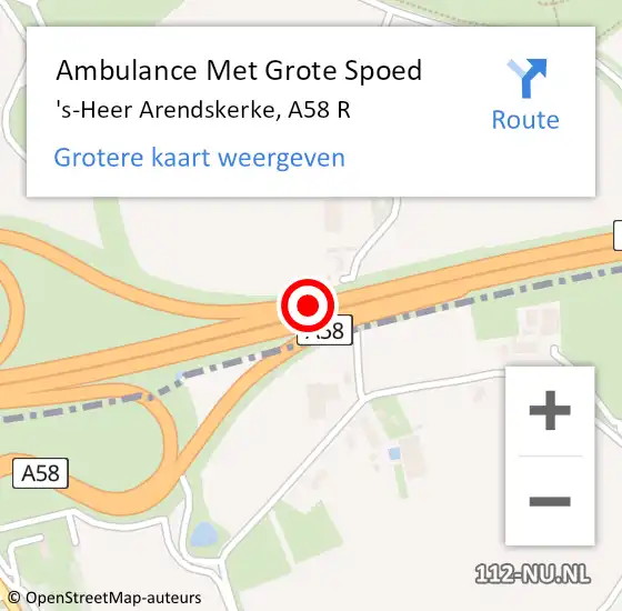 Locatie op kaart van de 112 melding: Ambulance Met Grote Spoed Naar 's-Heer Arendskerke, A58 R op 5 december 2018 09:44