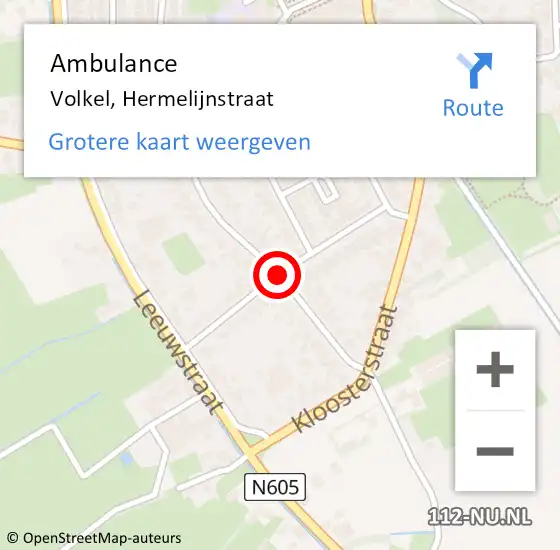 Locatie op kaart van de 112 melding: Ambulance Volkel, Hermelijnstraat op 5 december 2018 09:46