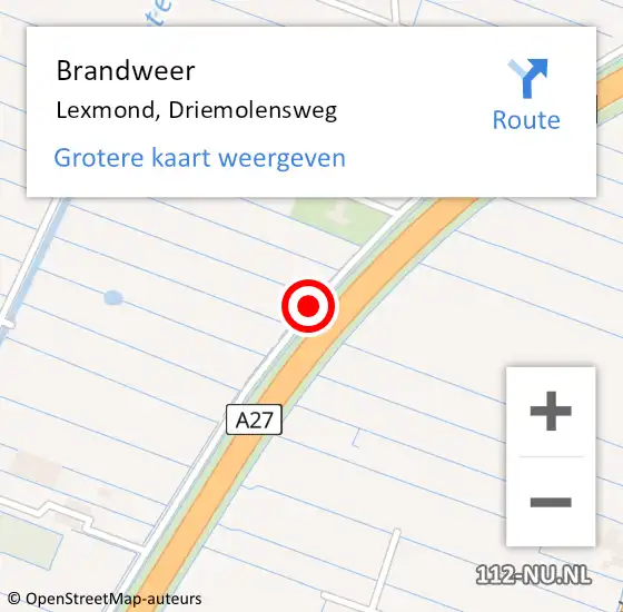 Locatie op kaart van de 112 melding: Brandweer Lexmond, Driemolensweg op 5 december 2018 10:34