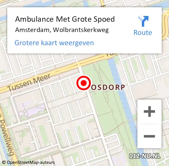 Locatie op kaart van de 112 melding: Ambulance Met Grote Spoed Naar Amsterdam, Wolbrantskerkweg op 5 december 2018 10:40