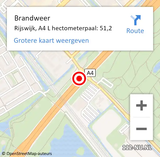 Locatie op kaart van de 112 melding: Brandweer Rijswijk, A4 Re op 5 december 2018 11:54