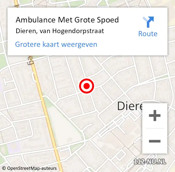 Locatie op kaart van de 112 melding: Ambulance Met Grote Spoed Naar Dieren, van Hogendorpstraat op 5 december 2018 13:56