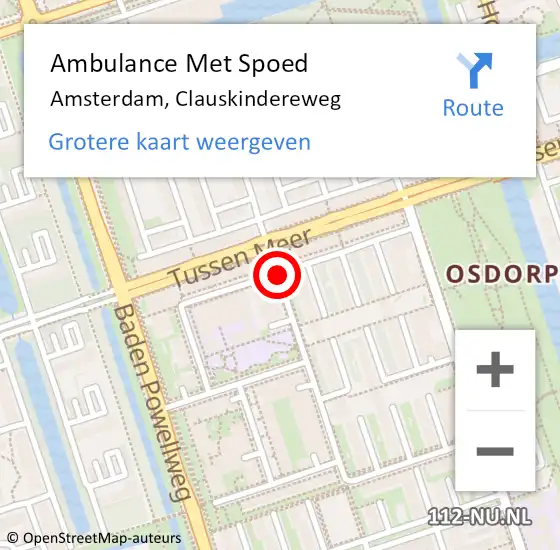 Locatie op kaart van de 112 melding: Ambulance Met Spoed Naar Amsterdam, Clauskindereweg op 5 december 2018 15:53