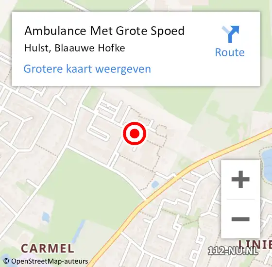 Locatie op kaart van de 112 melding: Ambulance Met Grote Spoed Naar Hulst, Blaauwe Hofke op 5 december 2018 16:37