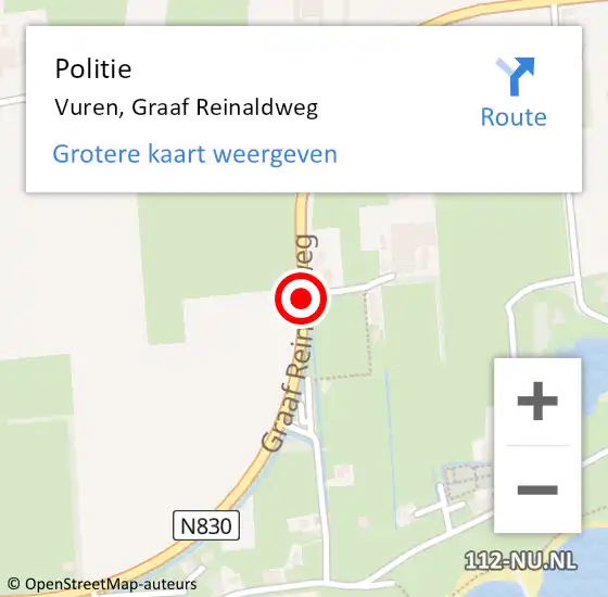 Locatie op kaart van de 112 melding: Politie Vuren, Graaf Reinaldweg op 5 december 2018 17:37