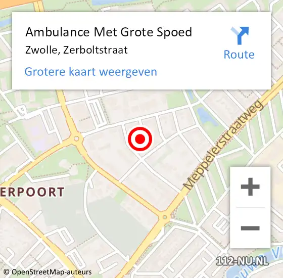 Locatie op kaart van de 112 melding: Ambulance Met Grote Spoed Naar Zwolle, Zerboltstraat op 16 maart 2014 20:11