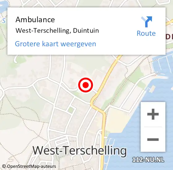 Locatie op kaart van de 112 melding: Ambulance West-Terschelling, Duintuin op 5 december 2018 17:39