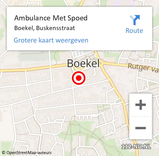 Locatie op kaart van de 112 melding: Ambulance Met Spoed Naar Boekel, Buskensstraat op 5 december 2018 20:23