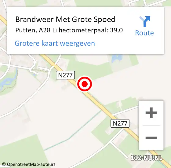 Locatie op kaart van de 112 melding: Brandweer Met Grote Spoed Naar Putten, A28 Li hectometerpaal: 39,0 op 6 december 2018 03:12