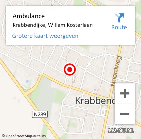 Locatie op kaart van de 112 melding: Ambulance Krabbendijke, Willem Kosterlaan op 6 december 2018 09:03