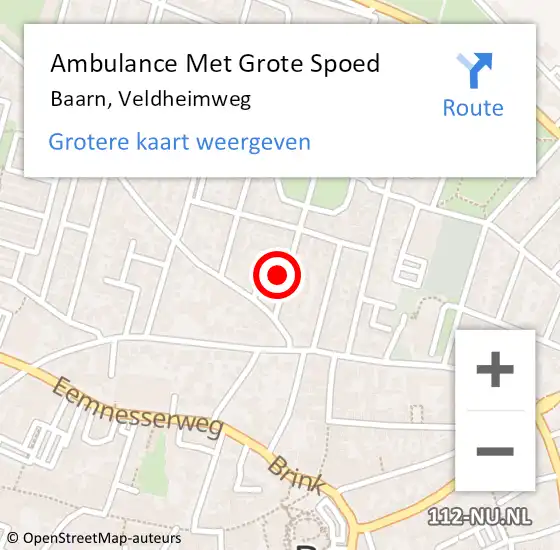 Locatie op kaart van de 112 melding: Ambulance Met Grote Spoed Naar Baarn, Veldheimweg op 16 maart 2014 21:20