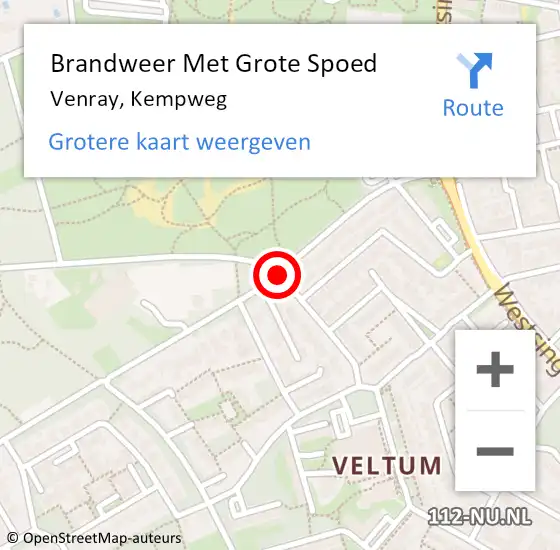 Locatie op kaart van de 112 melding: Brandweer Met Grote Spoed Naar Venray, Kempweg op 6 december 2018 10:18