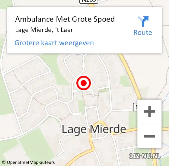 Locatie op kaart van de 112 melding: Ambulance Met Grote Spoed Naar Lage Mierde, 't Laar op 6 december 2018 12:50